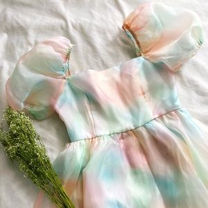 Rainbow Puff Sleeve Dress